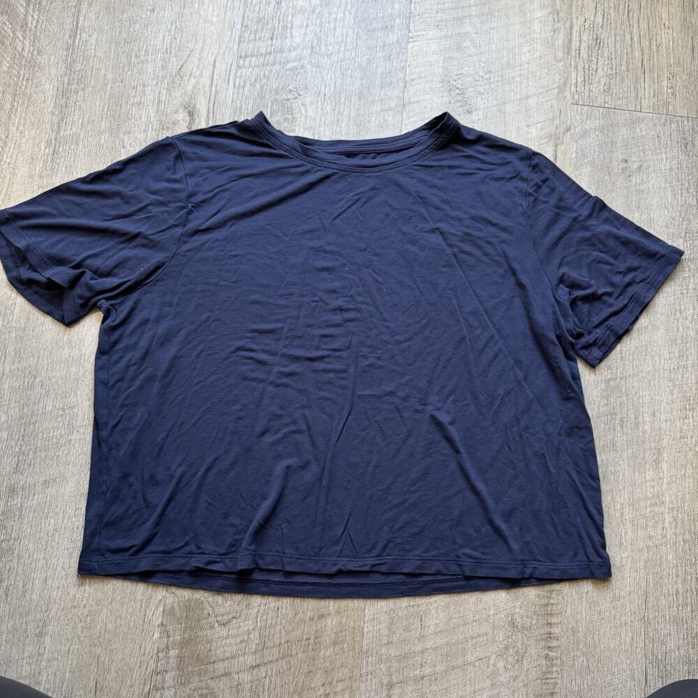 Nuuds Womens Pajama Top Navy Blue Size Medium Stretchy Comfy Shirt Boxy T-shirt